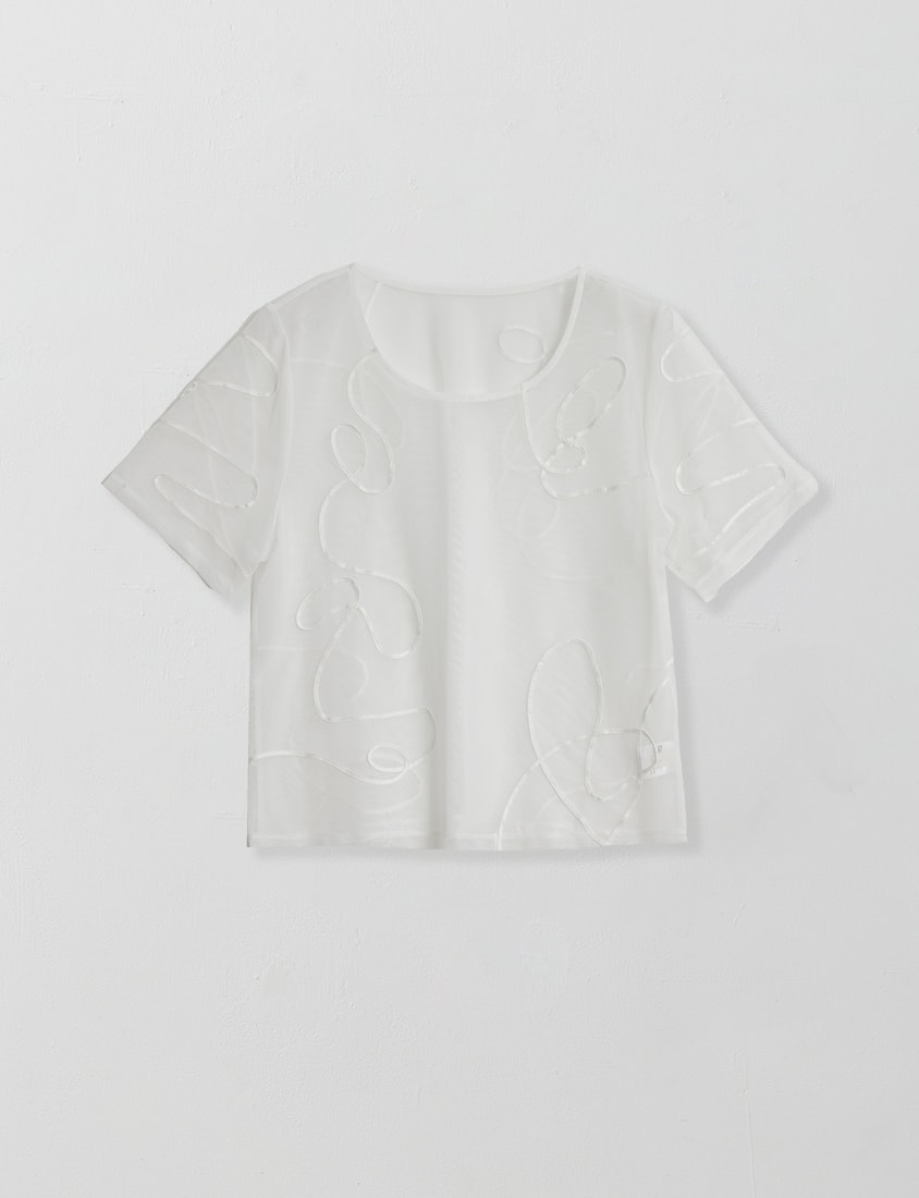 Japanese Style Wavy Line Sheer Textured Plus Size Top