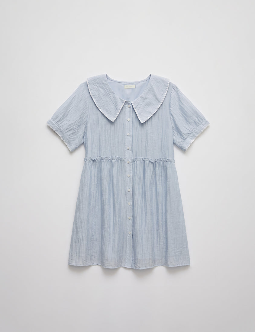 Crinkle Contrast Button-Up Plus Size Mini Dress