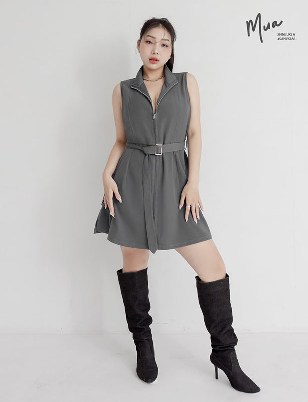 MUA! Utility Cargo Zip-Up Plus Size Sleeveless Dress (With Belt)