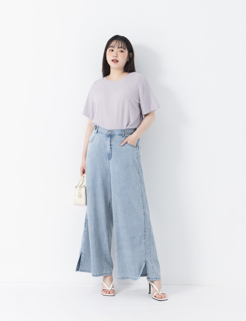 Lightweight Tencel Silky Denim Slit Plus Size Pants