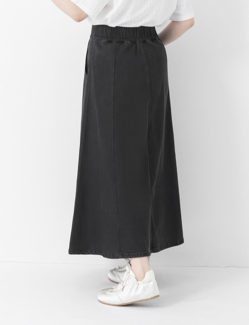 Lightweight Tencel Silky Denim Double Button Flare Plus Size Maxi Skirt