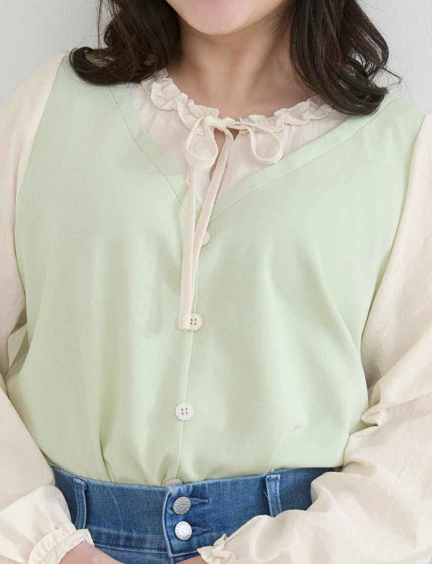 Romantic Ruffle Collar Faux Two Piece Plus Size Top