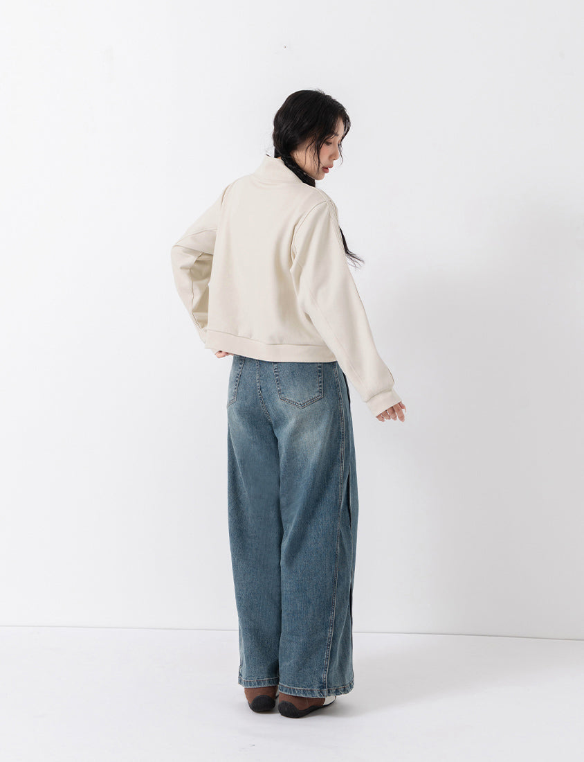 Webbing Contrast Cloud Cotton Cropped Plus Size Jacket
