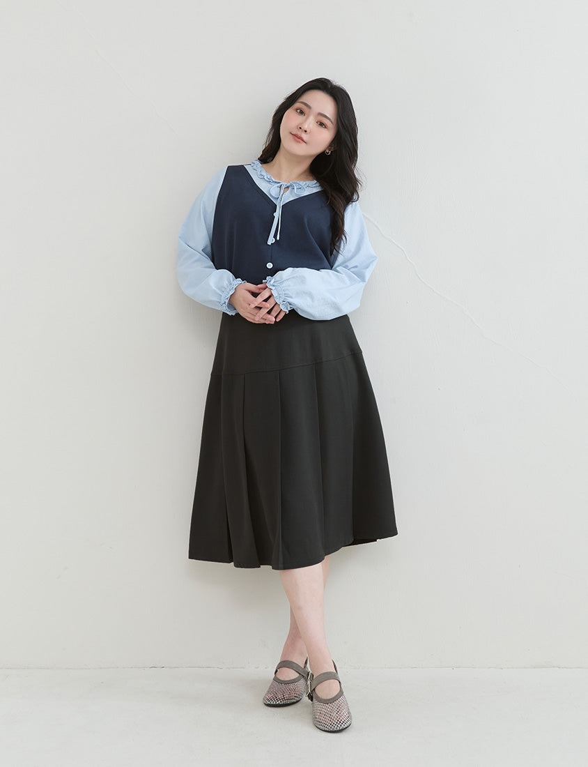 Preppy Wide Pleated Plus Size Midi Skirt