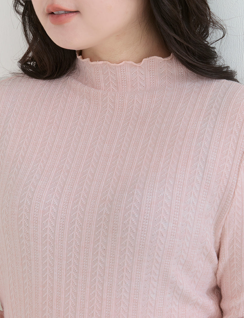 Soft Cable Knit Ribbed Rolled Edges Long Sleeve Plus Size Top
