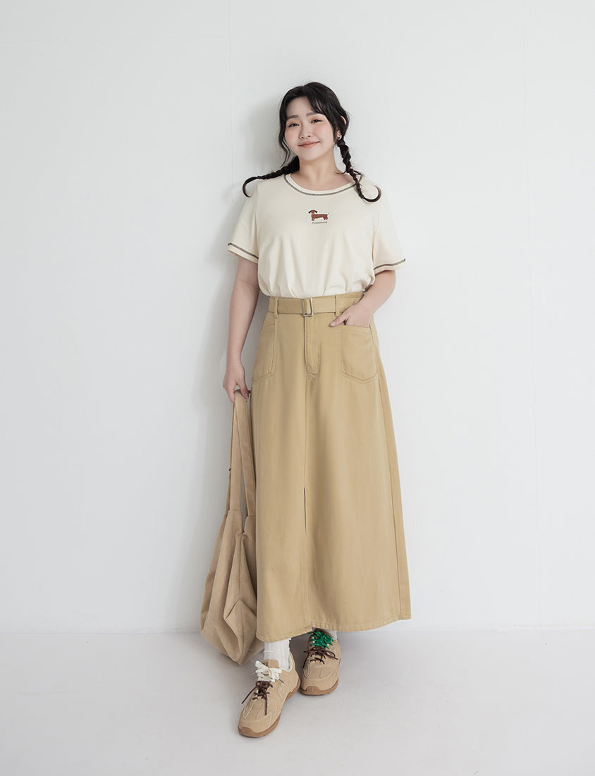 Lyocell Twill A-Line Plus Size Maxi Skirt (With Belt)