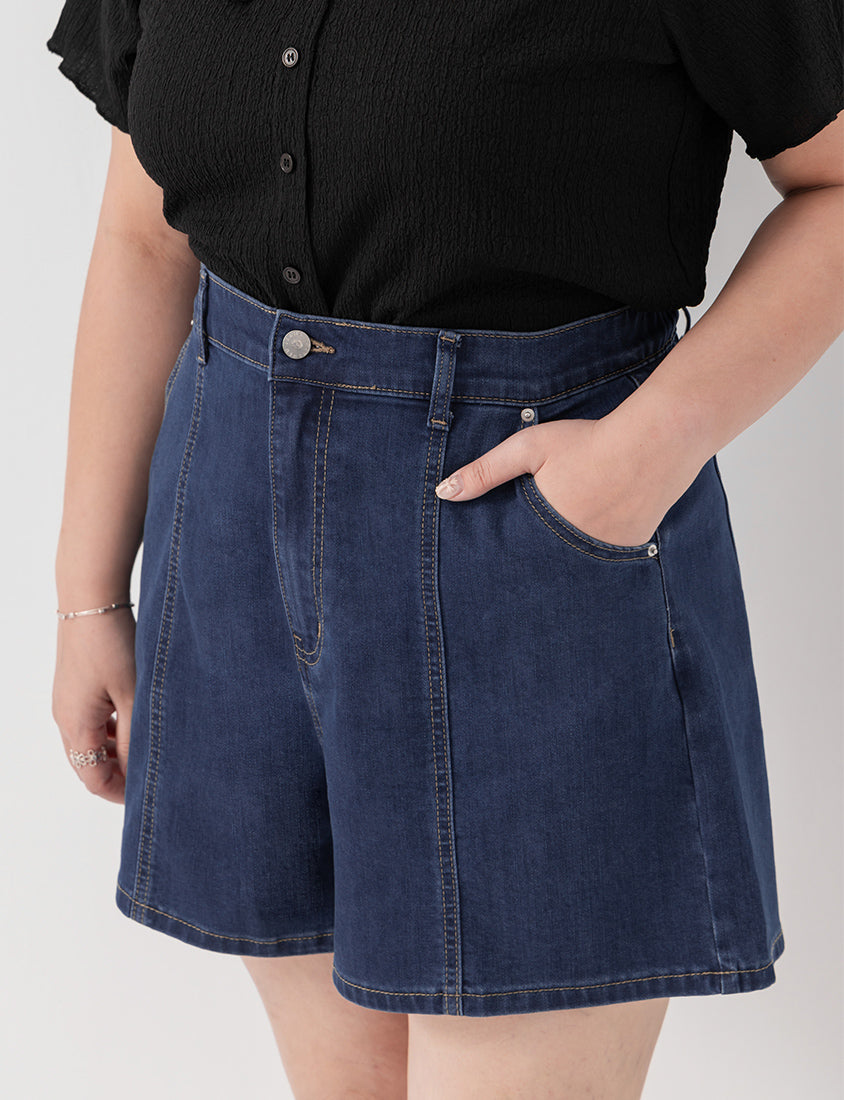 Apple-Shaped Friendly! Perfect Fit Slim Fit A-Line Plus Size Denim Shorts