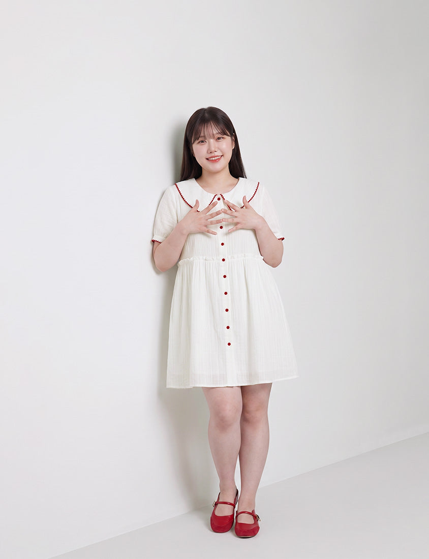 Crinkle Contrast Button-Up Plus Size Mini Dress