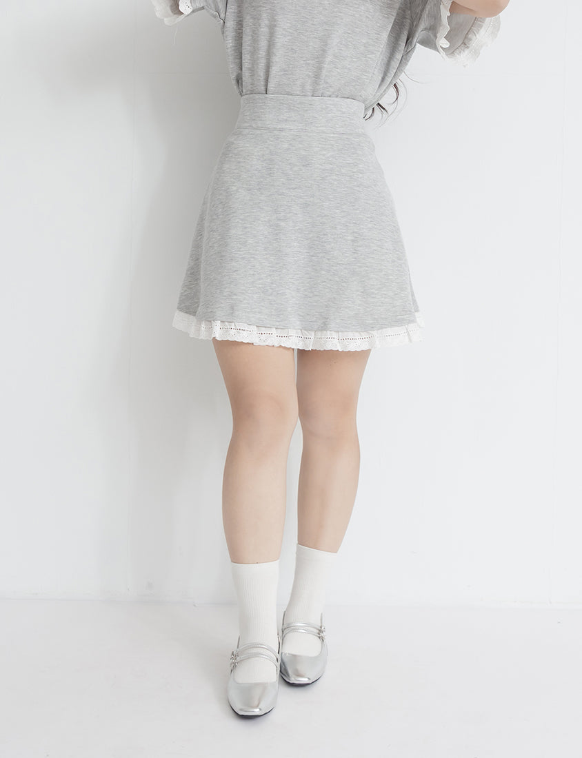 Lace Trim Cloud Cotton Plus Size Mini Skirt