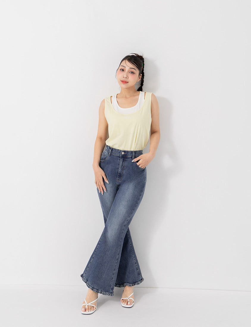 Stretch Ruffle Hem Plus Size Flared Jeans