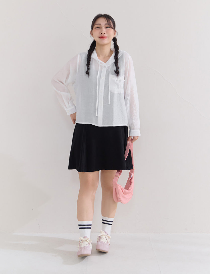 Cute Bow Pocket Sheer Hooded Plus Size Jacket