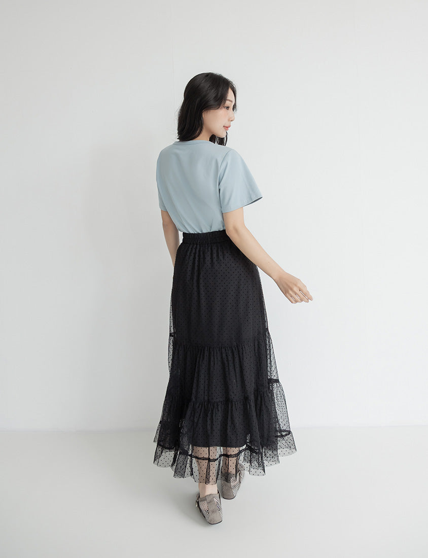 Romantic Polka Dot Tulle Tiered Plus Size Maxi Skirt