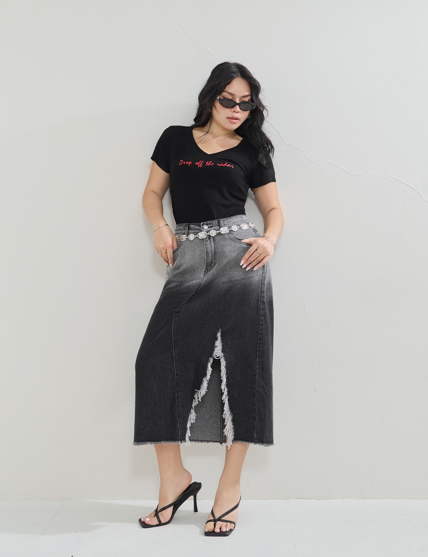 MUA! Gradient Distressed Denim Plus Size Maxi Skirt