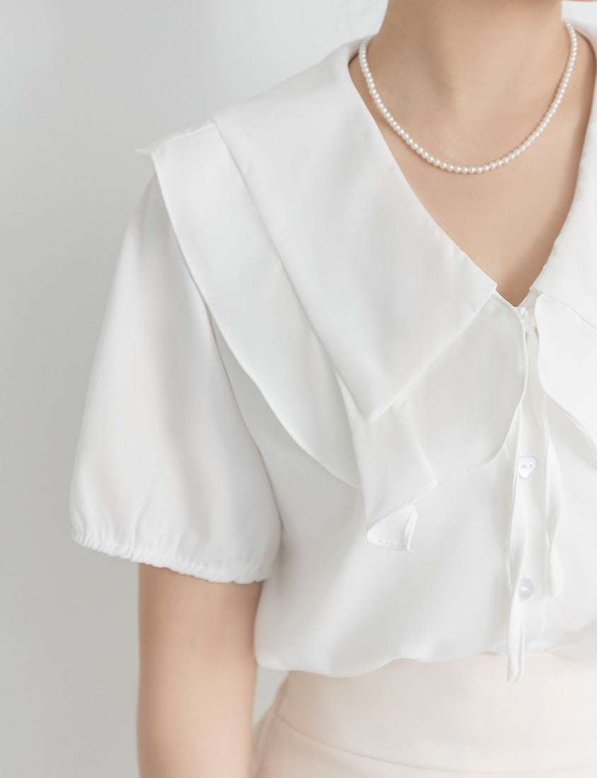 MISS. Ruffle Collar Chiffon Plus Size Shirt