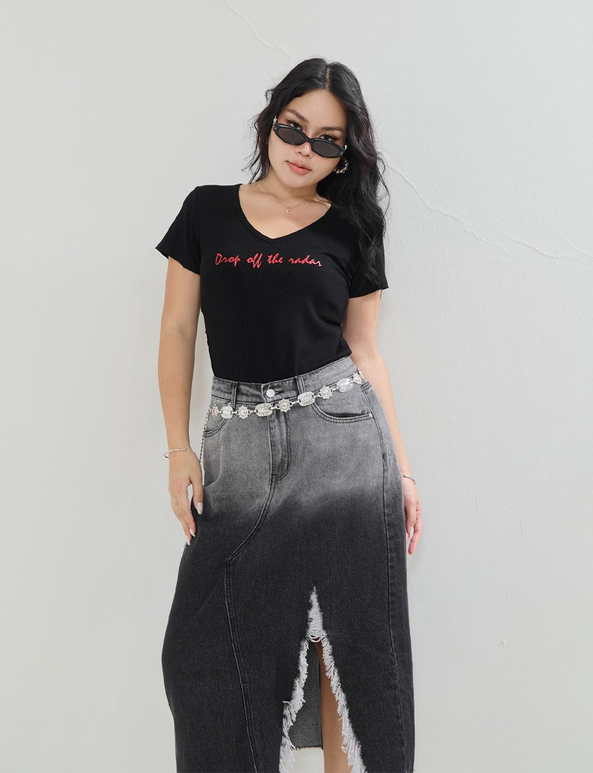 MUA! Gradient Distressed Denim Plus Size Maxi Skirt