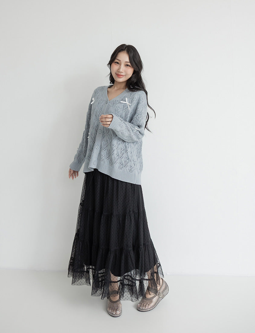 Romantic Polka Dot Tulle Tiered Plus Size Maxi Skirt