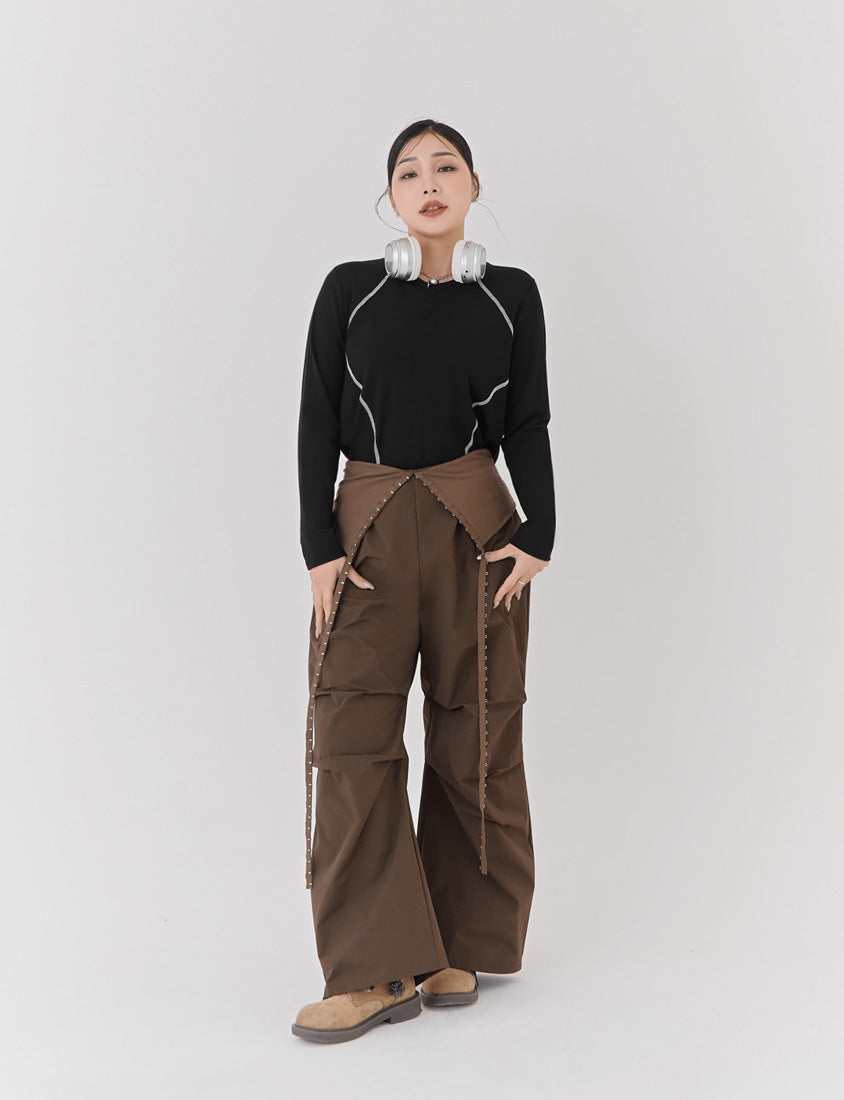 Round Neck Colorblock Topstitch Plus Size Slim Fit Top