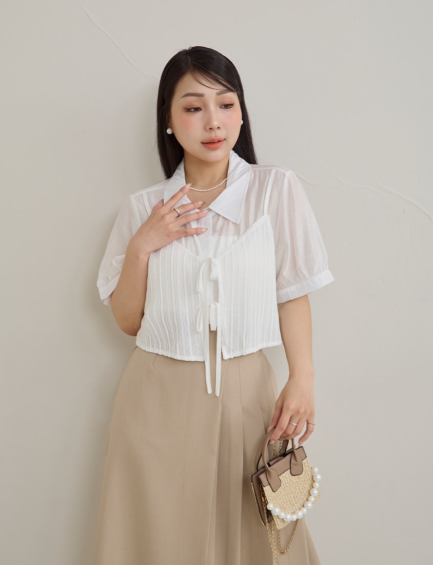 MISS. Faux Two Piece Sheer Plus Size Shirt (with Inner Tank Top)