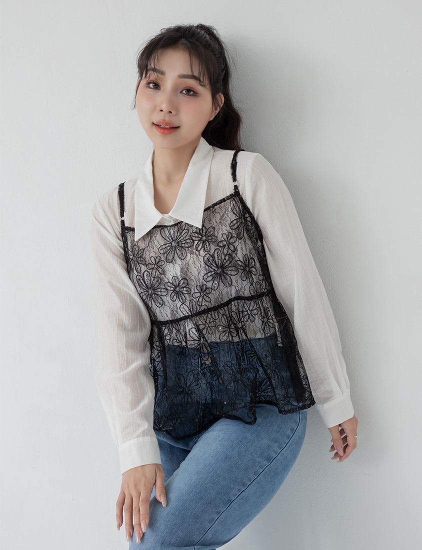 Delicate Floral Lace Layering Plus Size Camisole Vest