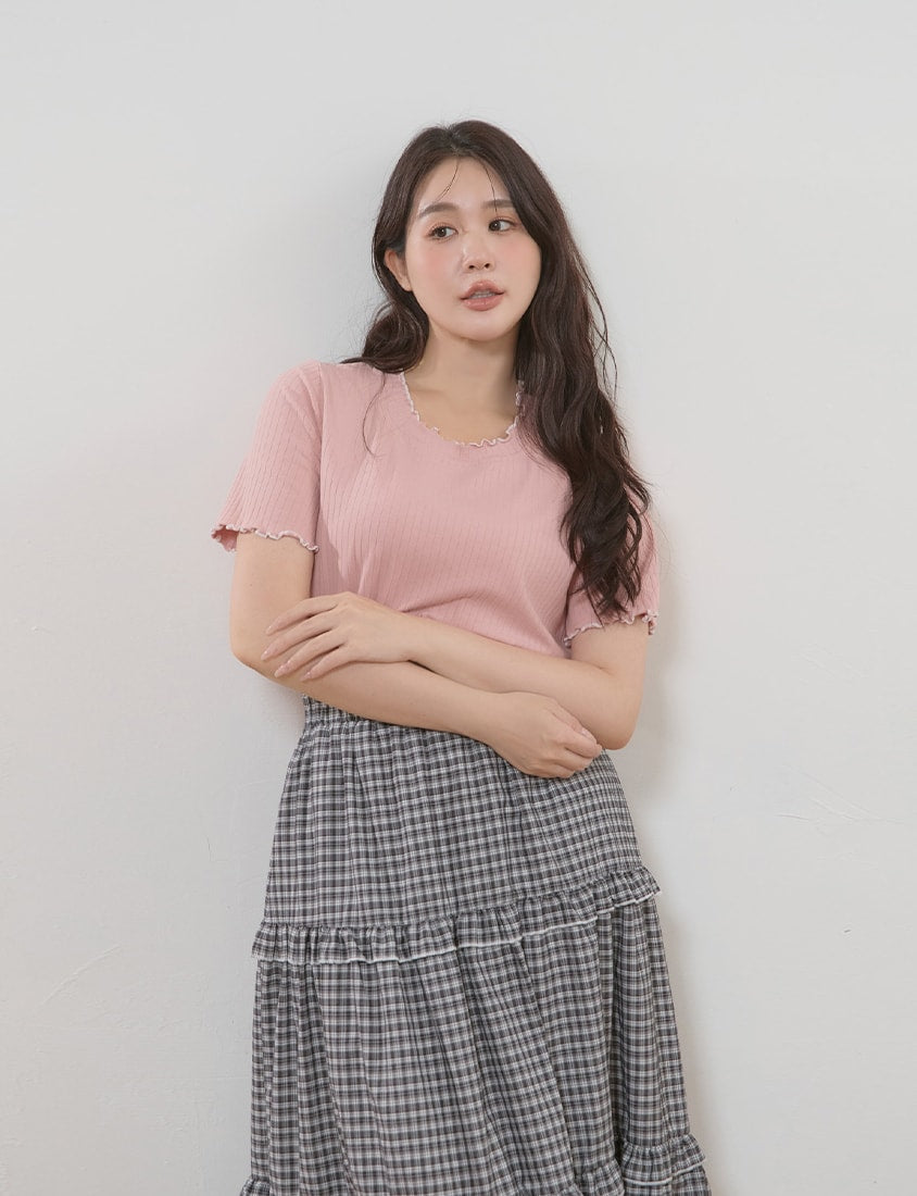 Japanese Style Sweet Tiered Plaid Plus Size Maxi Skirt