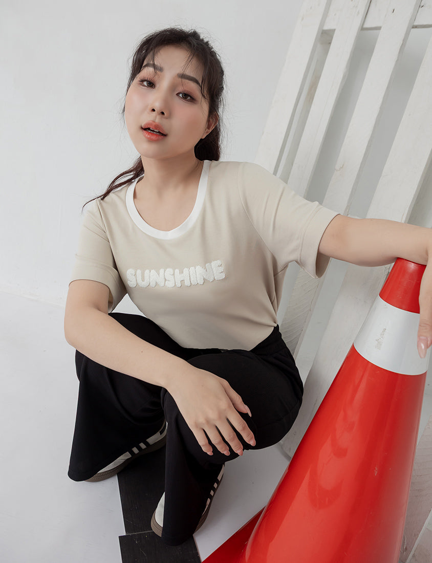 Contrast Fuzzy Embroidery Plus Size Crewneck Tee