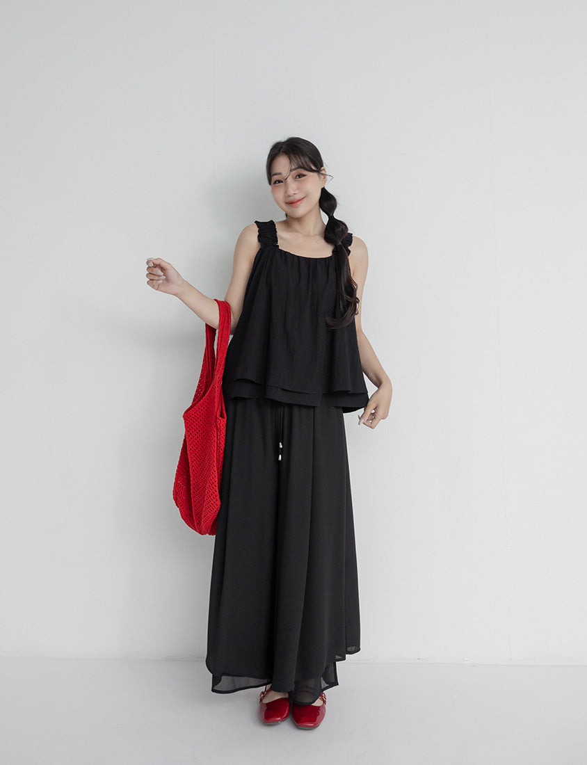 Flowy Layered Chiffon Plus Size Wide Leg Pants