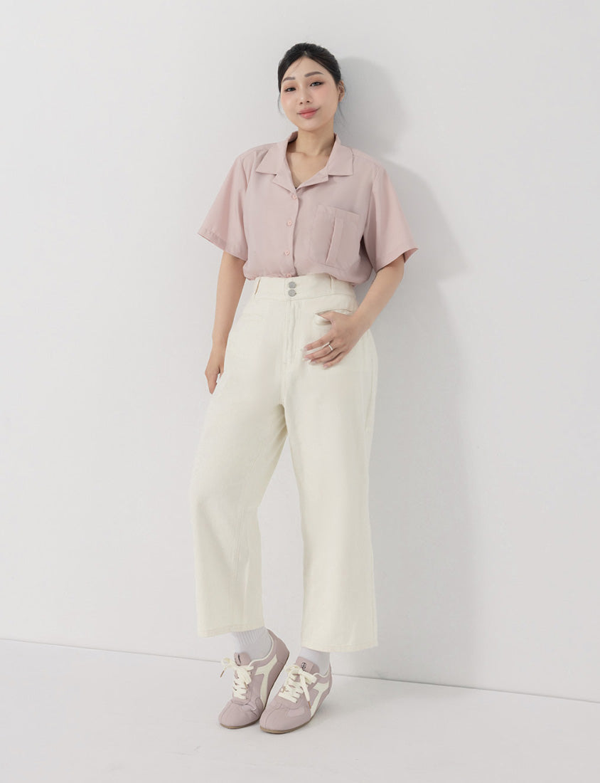 Slim Fit Wide Waistband Twill Plus Size Boyfriend Pants