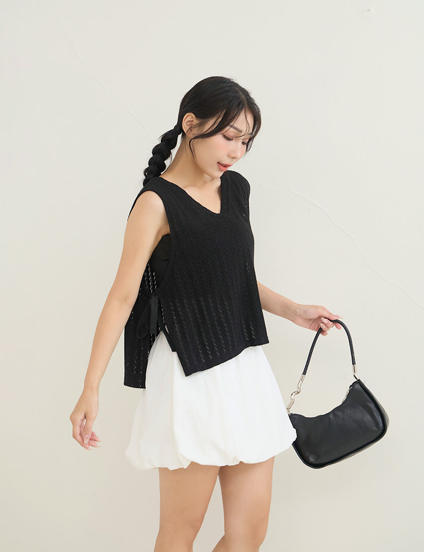 Versatile Openwork Knit Tie-Front Plus Size Tank Top