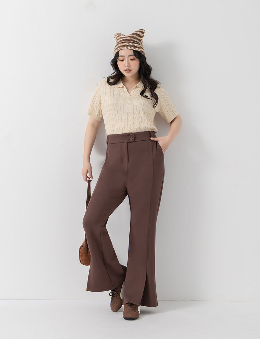 QQ Yogurt Touch Cotton Asymmetric Double-Button Plus Size Flare Pants