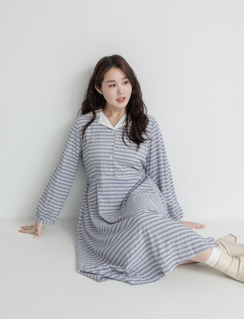 Contrast Cuban Collar Vintage Plaid Plus Size Maxi Dress