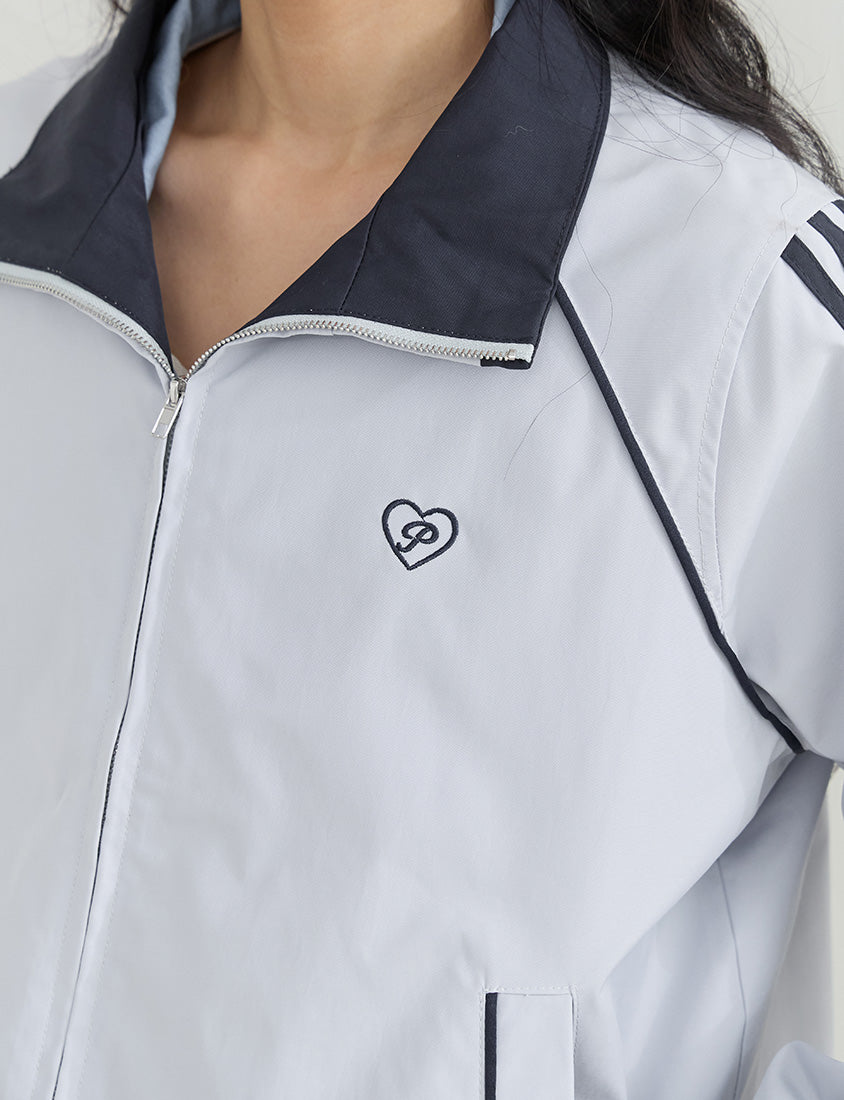 Korean-Inspired Retro Contrast Sporty Stand Collar Plus Size Jacket