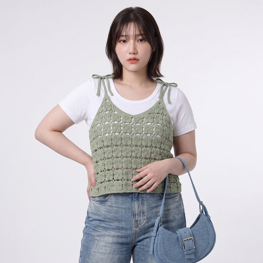 Japanese-Inspired Crochet Grid Plus Size Vest