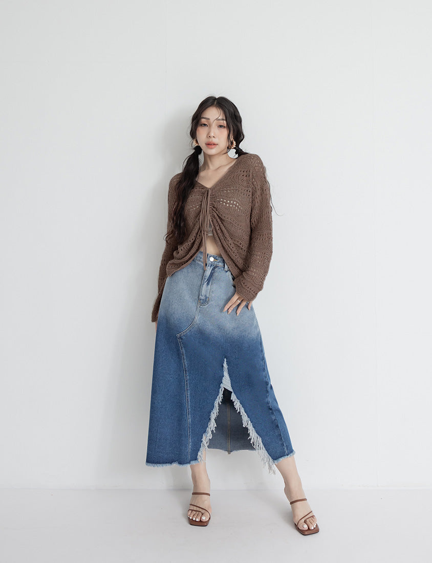 MUA! Lace Openwork Drawstring Knit Plus Size Top