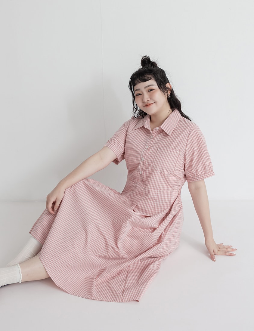 Collared Button-Up Gingham Plus Size Maxi Dress