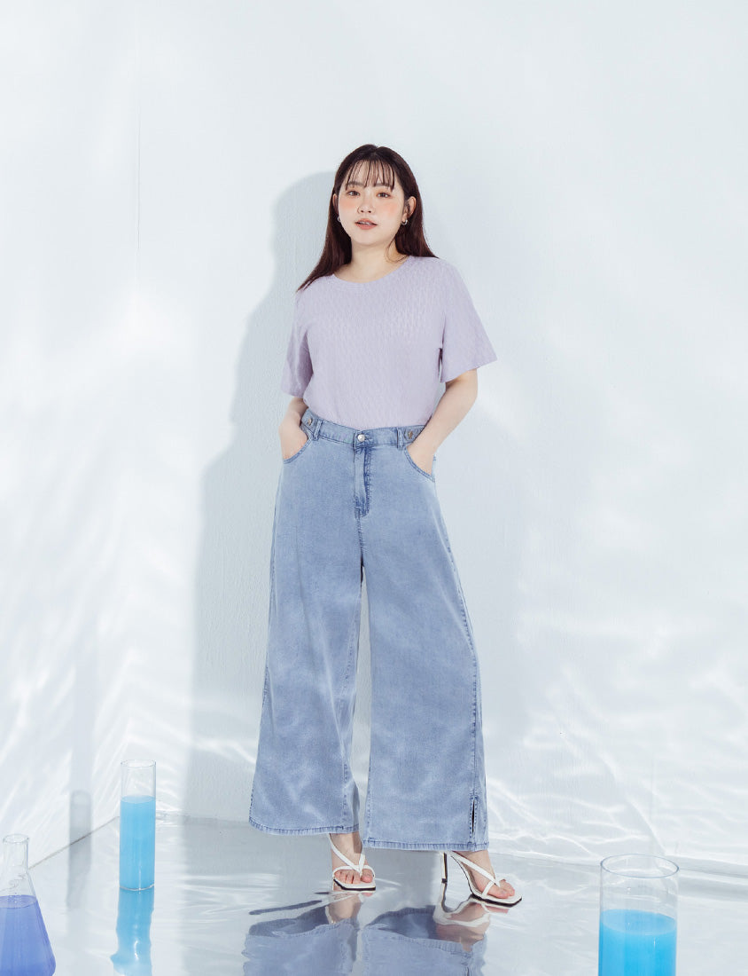 Lightweight Tencel Silky Denim Slit Plus Size Pants