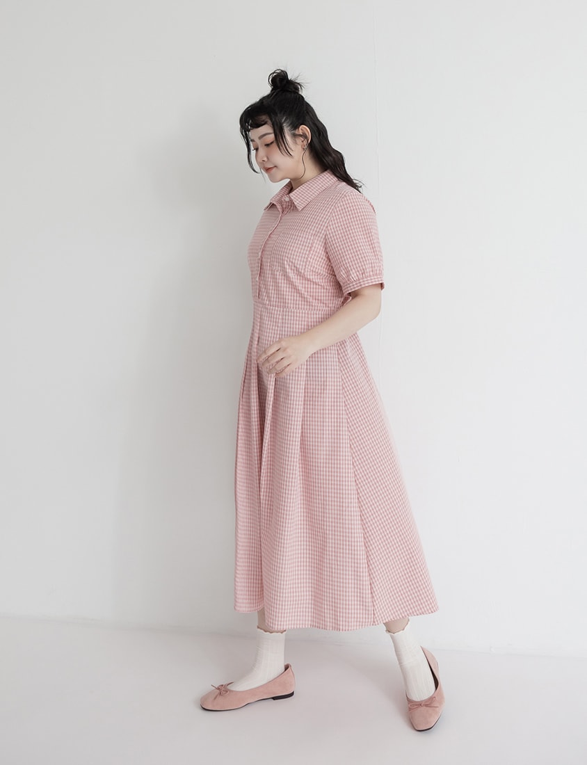 Collared Button-Up Gingham Plus Size Maxi Dress