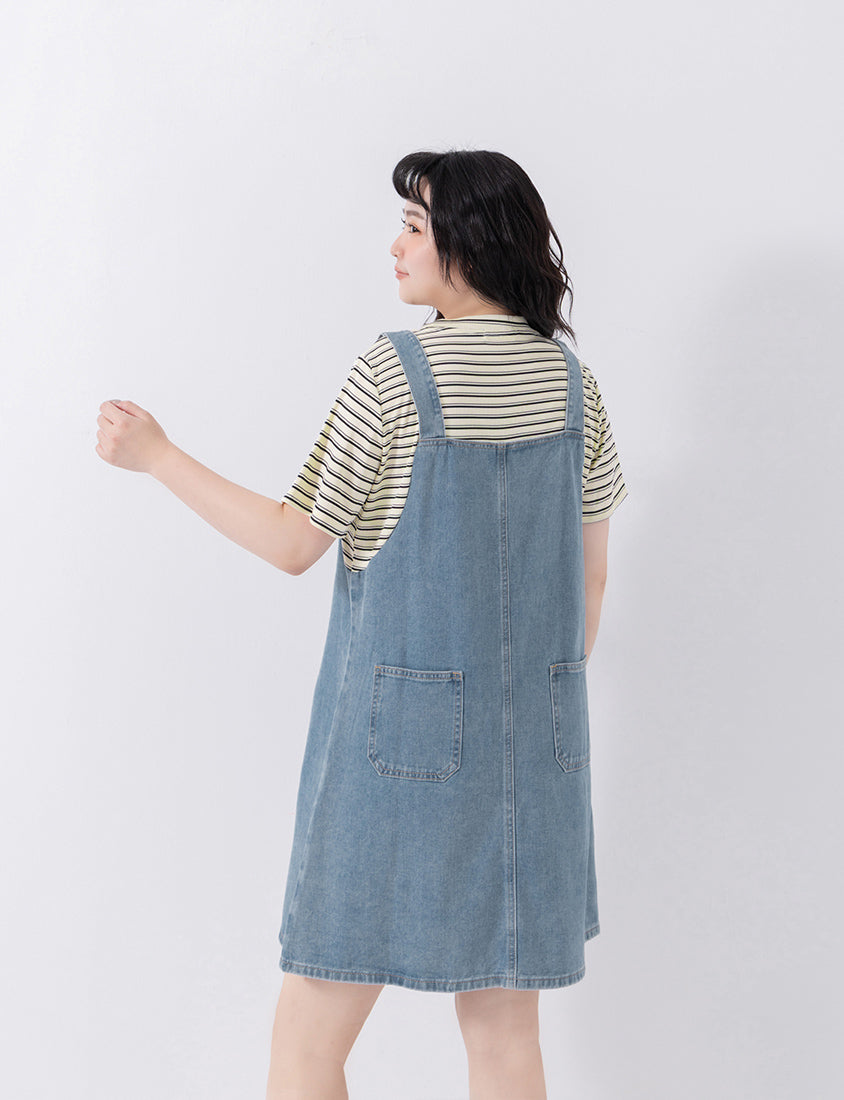 Stripe Faux Two Piece Denim Cami Plus Size Dress