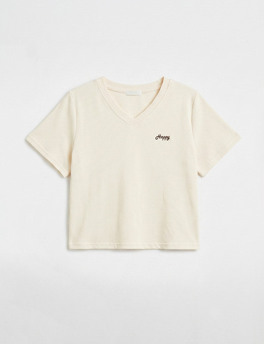 Soft Stretch Cotton Minimal Embroidered V-Neck Plus Size Tee