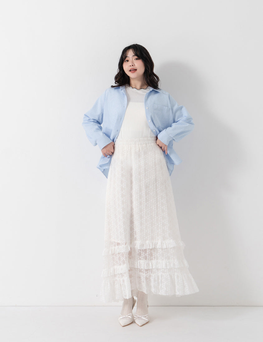 Romantic Floral Lace Tiered Plus Size Maxi Skirt