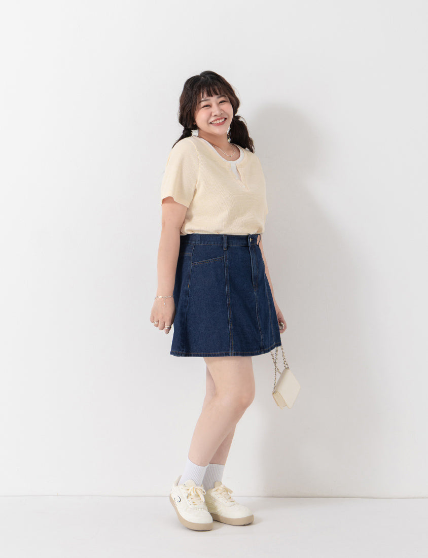 Waffle Knit Faux Two-Piece Plus Size Top