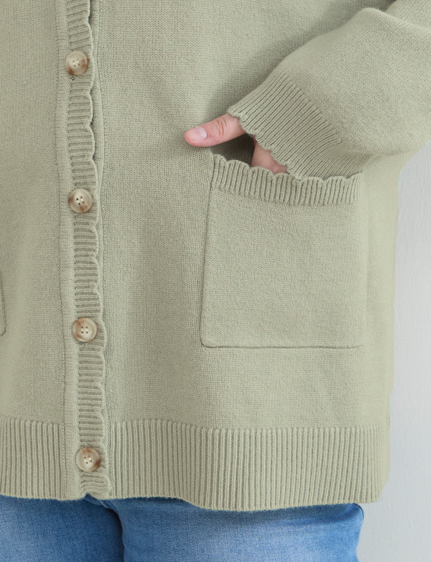 Cute Lettuce Trim V-Neck Knit Plus Size Cardigan