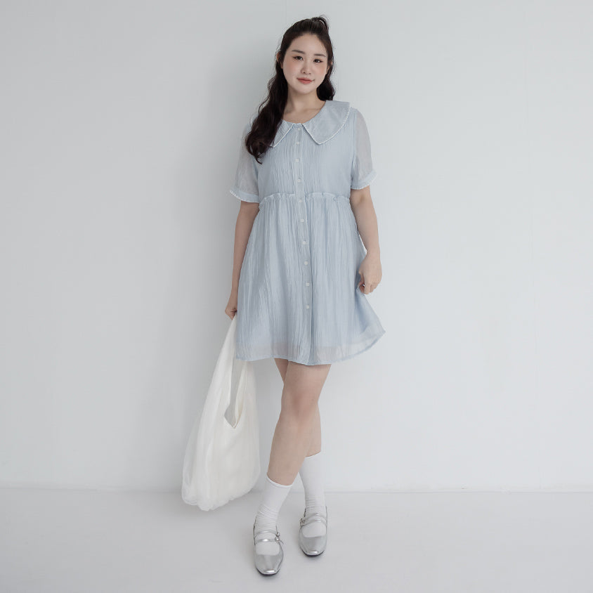 Crinkle Contrast Button-Up Plus Size Mini Dress