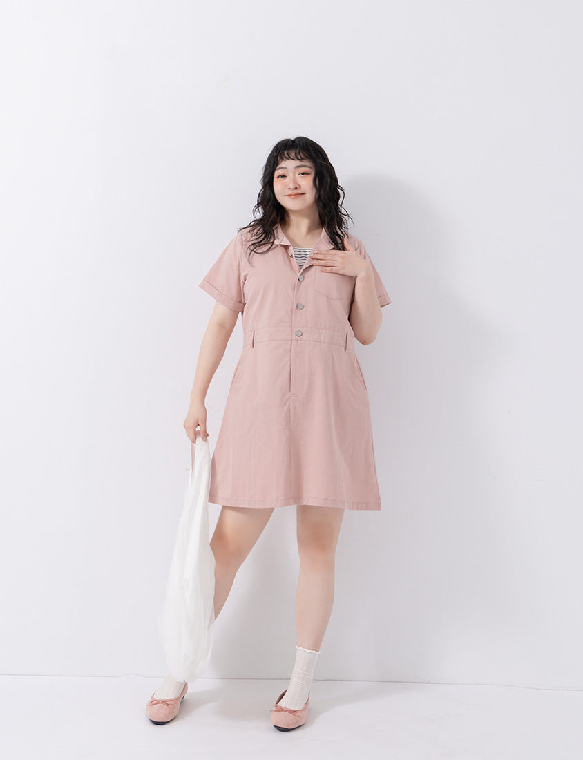 Faux Two Piece Lightweight Utility Twill Plus Size Dress