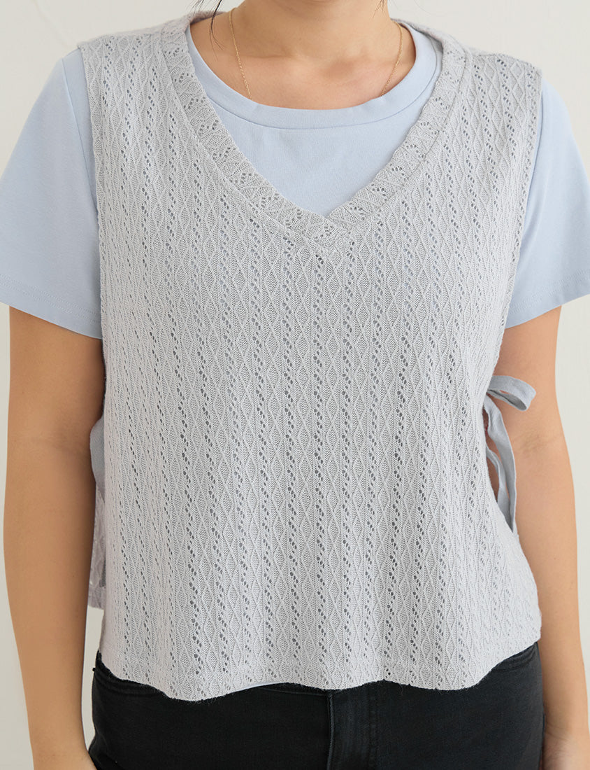 Versatile Openwork Knit Tie-Front Plus Size Tank Top