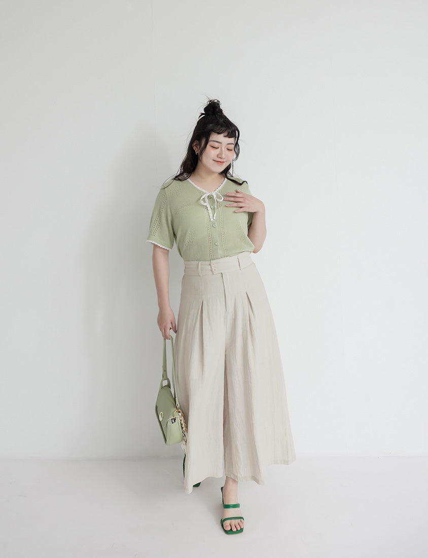 Lace Collar Heart Cutout Plus Size Knit Cardigan