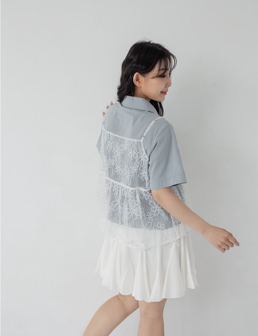 Spring Cotton Linen Stitch Plus Size Short Sleeve Shirt