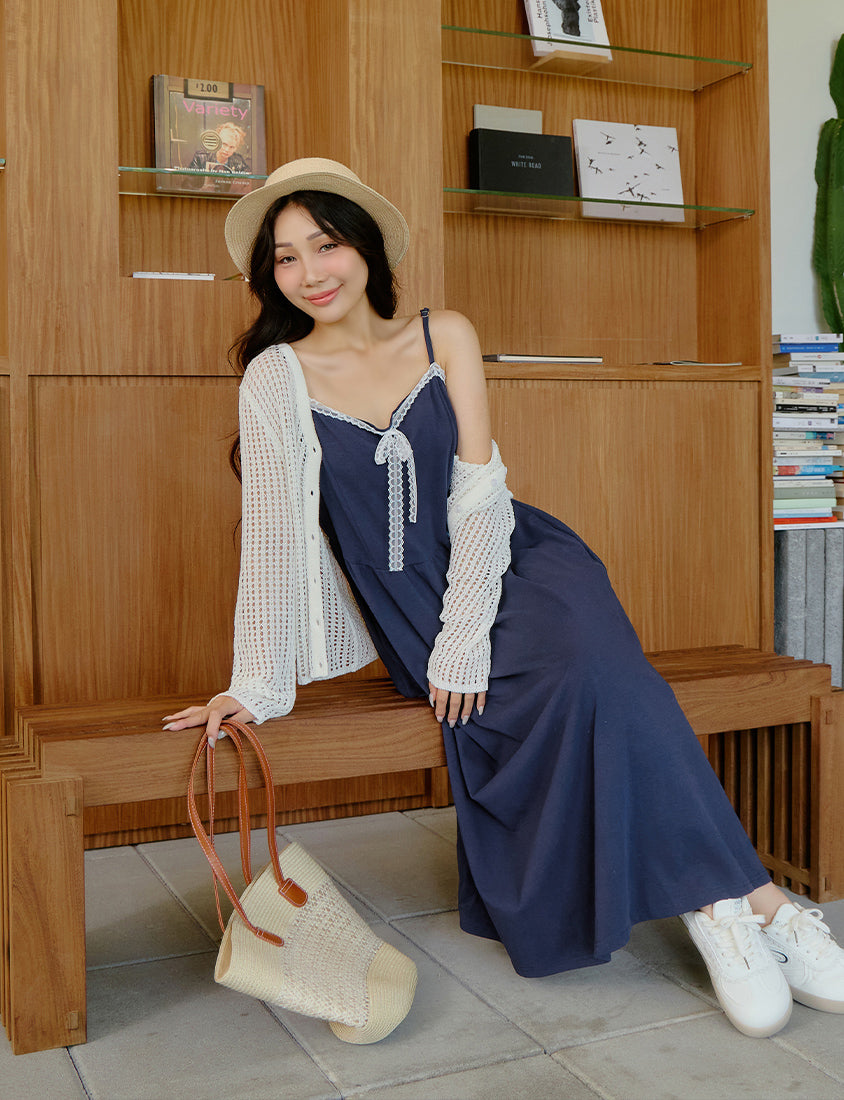 French Style Minimalist Adjustable Plus Size Cami Maxi Dress