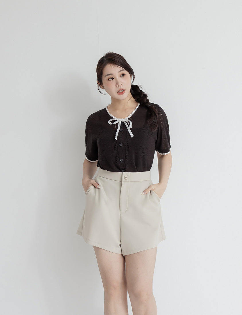 Lace Collar Heart Cutout Plus Size Knit Cardigan