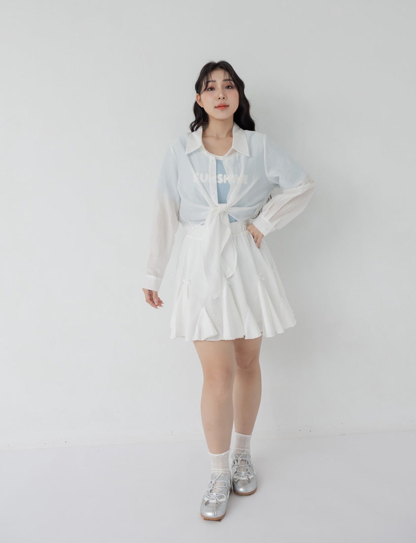 Tencel Silky Sheer Crinkle Tie-Front Plus Size Shirt