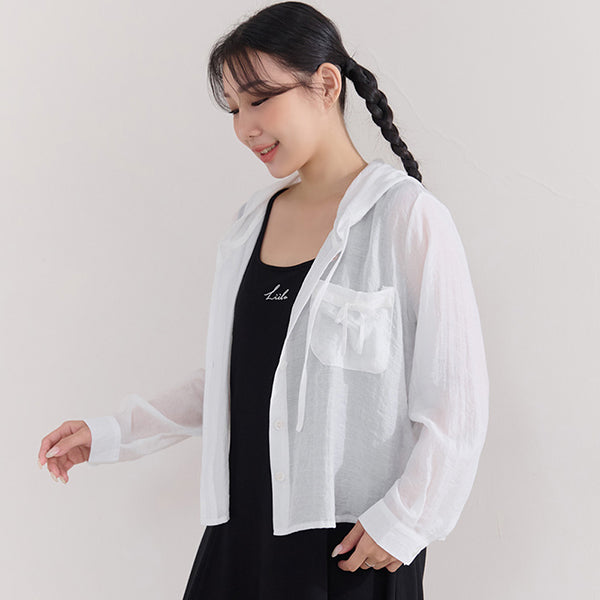 Cute Bow Pocket Sheer Hooded Plus Size Jacket